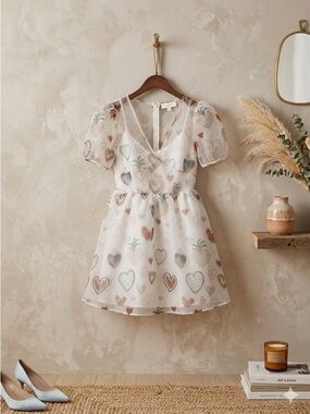 Farm Rio x Anthropologie Heart Print Sheer Babydoll Dress Women's XS NWT